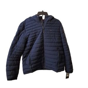 Tommy Hilfiger Hooded Jacket Mens Blue Quilted Lightweight Insulated TH Flex‎